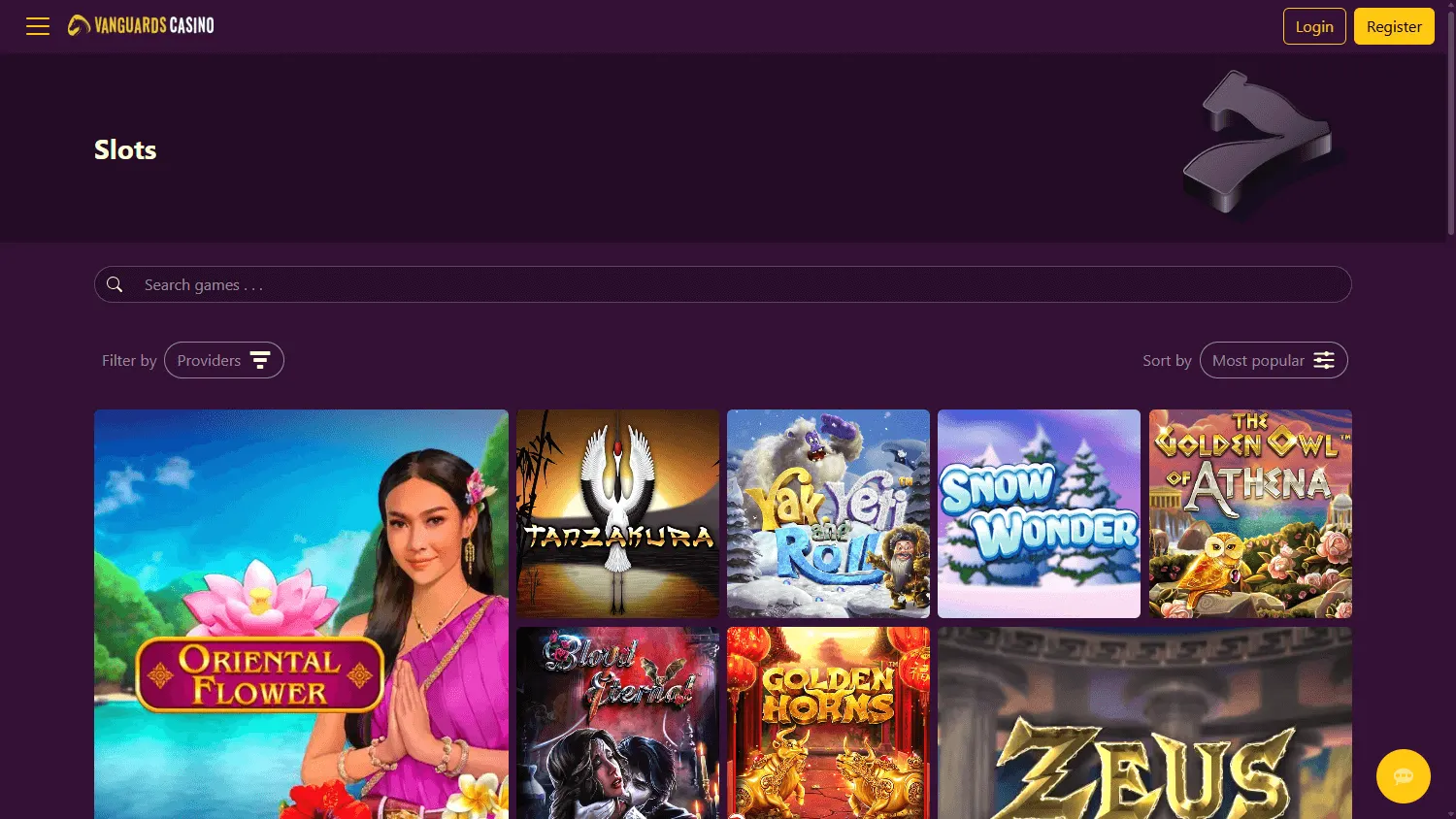 Vanguard Casino games area on desktop