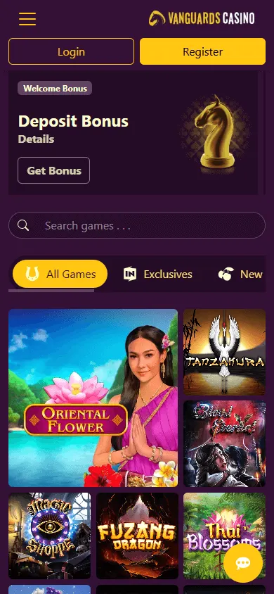 Vanguard Casino home on a mobile device