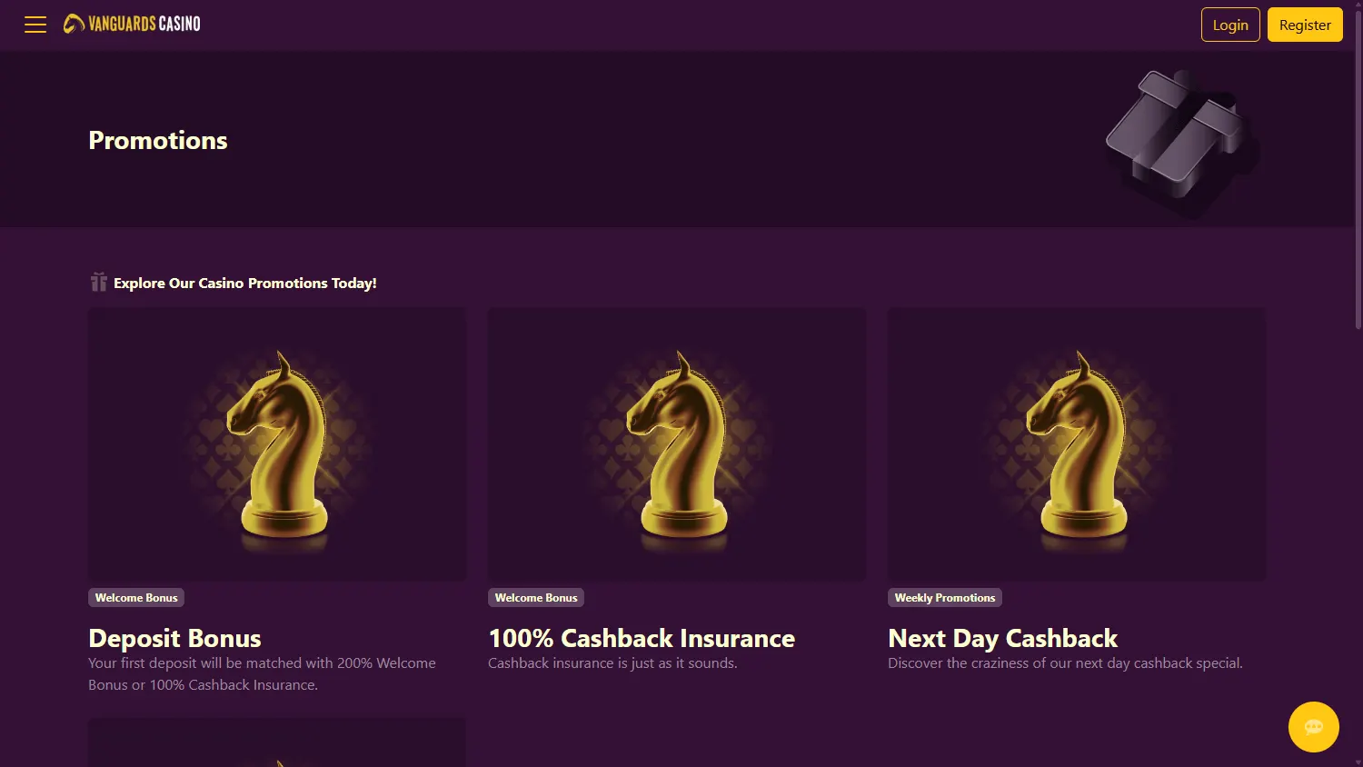 Vanguard Casino promotions area on desktop